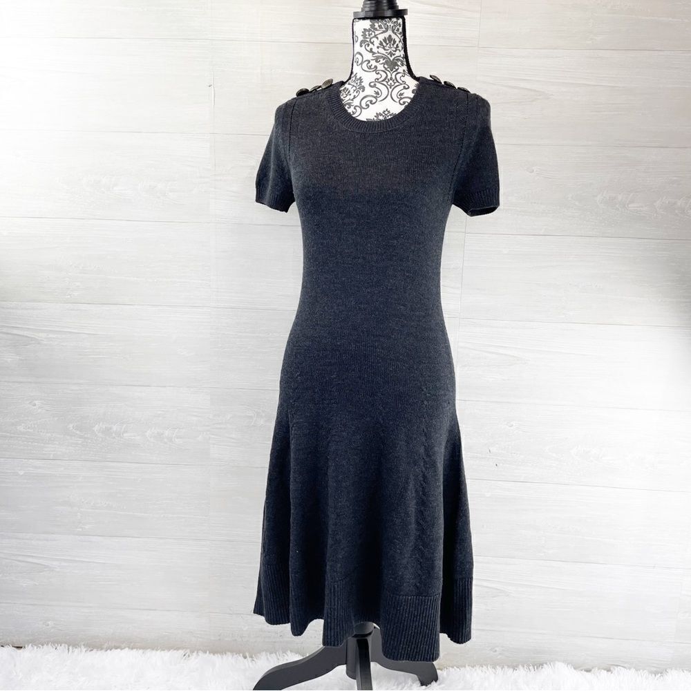 McQ Alexander McQueen Engraved Button Fit & Flare Wool Sweater Dress